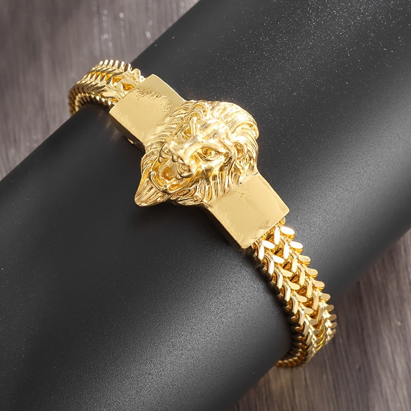 High-quality Stainless Steel Domineering Lion Head 1pc Chain Animal Bracelet - Men's Hip-hop Rock Punk Trend Motorcycle Accessories