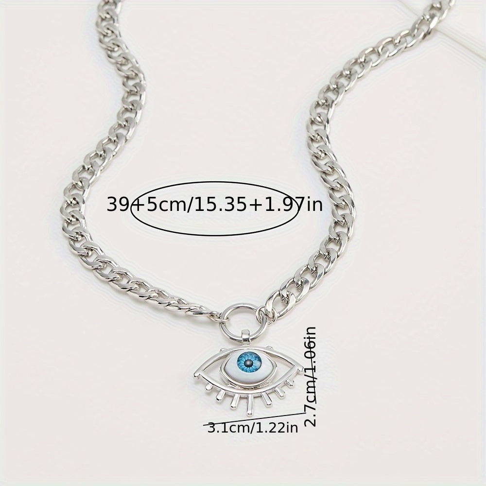 1pc Trend Devil's Eye Pendant Cuban Link Chain Necklace Vacation Style Temperament Clavicle Chain Jewelry