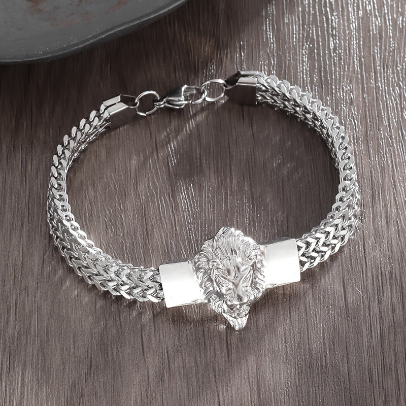 High-quality Stainless Steel Domineering Lion Head 1pc Chain Animal Bracelet - Men's Hip-hop Rock Punk Trend Motorcycle Accessories